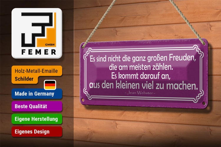 Blechschild Spruch 27x10cm große Freude kleine Freude Dekoration