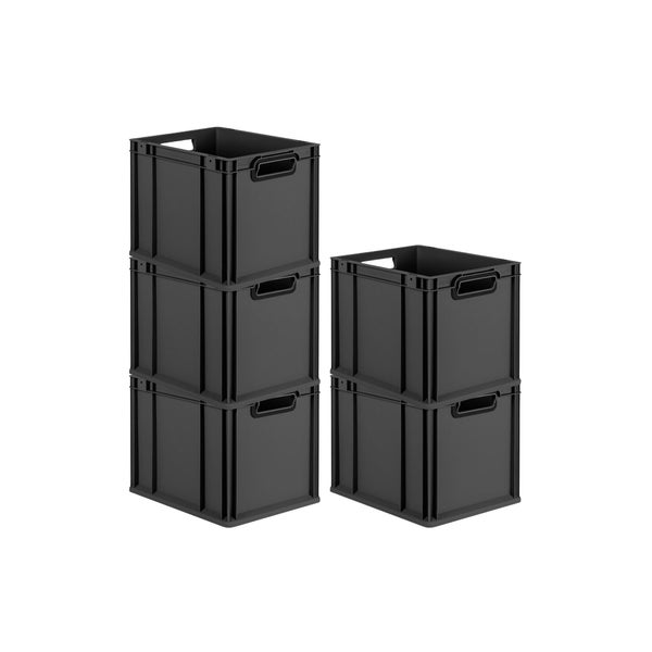 PROREGAL SparSet 5x Eurobox NextGen Color, HxBxT 32x30x40cm, 30 Liter, Griffe schwarz offen, Schwarz, Eurobehälter, Transportbox, Transportbehälter, Stapelbehälter