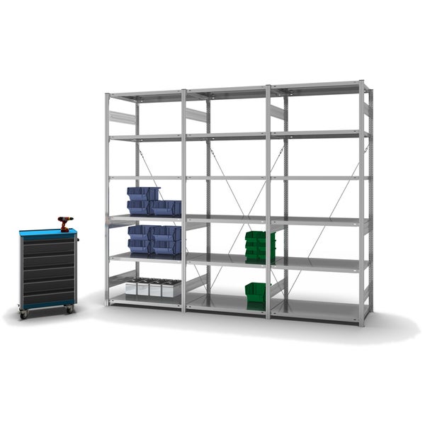 PROREGAL Fachbodenregal Stecksystem T-Profil Heavy-Duty Grundregal HxBxT 250 x 100 x 60 cm 6 Ebenen Fachlast 330 kg Einseitig Nutzbar Verzinkt