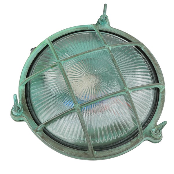 Runde Außenleuchte mit Schutzgitter und maritimem Design