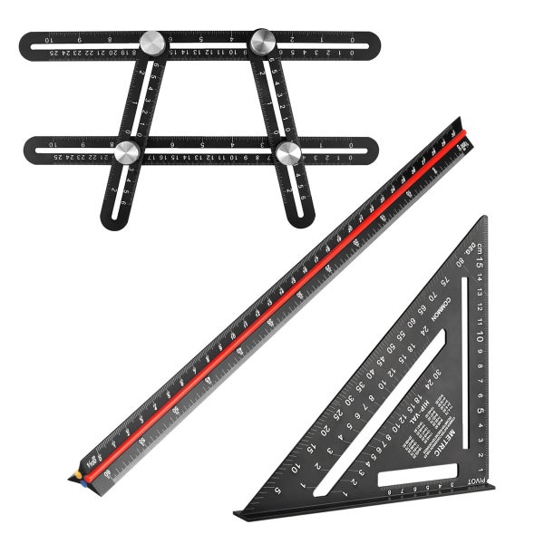 STAHLWERK Lineal Set mit Multiwinkel-Messlineal, Dreikant-Lineal, Winkeldreieck