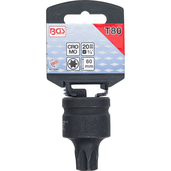 BGS Kraft-Bit-Einsatz Antrieb Innenvierkant 20 mm (3/4) T-Profil (für Torx) T80 - 5580
