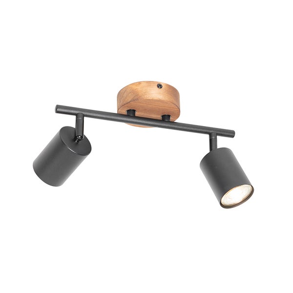 Deckenleuchte mit zwei Strahlern aus Metall und Holz