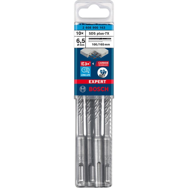 Bosch Expert SDS Plus-7X Bohrer Set, 10 Stück, 6,5 mm Durchmesser, 100/165 mm Länge