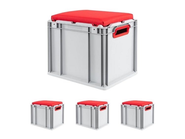 PROREGAL SparSet 4 x Eurobox NextGen Seat Box Rot HxBxT 36,5 x 30 x 40 cm 30 Liter Griffe Offen Eurobehälter Sitzbox Transportbox
