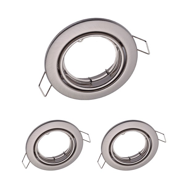 Dijon Einbaurahmen IP20 schwenkbar Edelstahl gebürstet für GU10 LED-Module 3er Set Lochmaß 68 mm Einbauleuchten Deckenleuchten