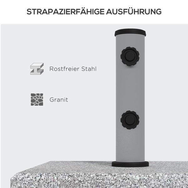 Outsunny Sonnenschirmständer aus Granit 28kg Sonnenschirmfuß mit zwei Drehknöpfen am Standfuß für Mastdurchmesser Ø 32/38/48 mm, Schirmständer mit Rollen für Garten, Balkon, Granit, Grau