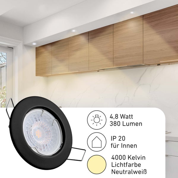 Oktaplex Lighting 3er Set LED Einbaustrahler Sedan - mit LED Modul 4,8W 4000K 230V 380lm Neutralweiß 110° - Spot Schwarz Lochmaß 60mm