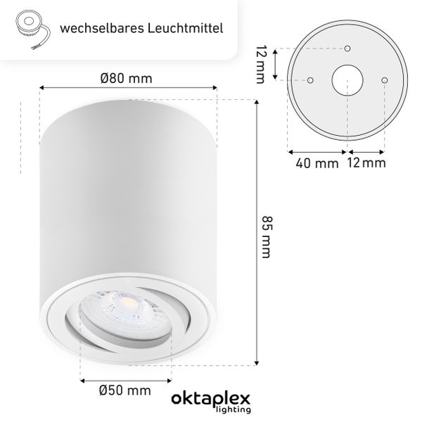 Aufbaustrahler Lile M Weiß 4000K 3 Stück inkl LED Modul 4 8W 230V 380 Lumen Aluminium Schwenkbar Aufputz Leuchte