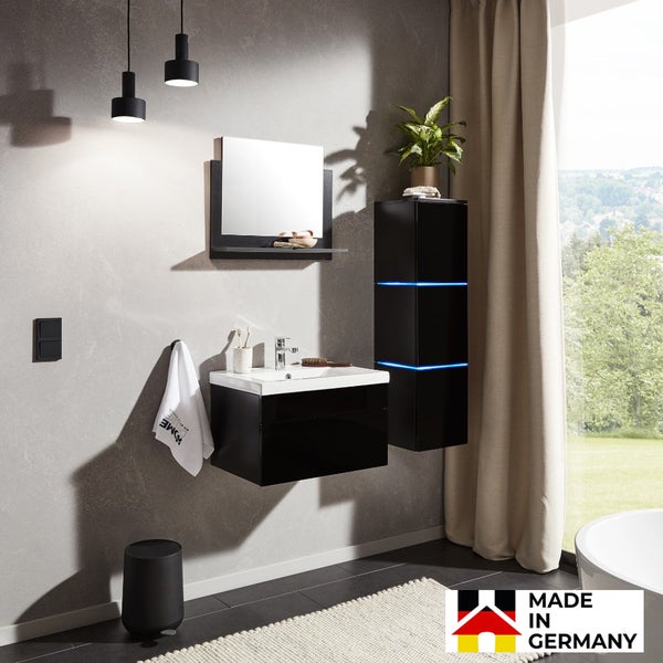 Home Deluxe - Badmöbel-Set - WANGEROOGE Schwarz - Large - inkl. Waschbecken und komplettem Zubehör - Breite Waschbecken: ca. 60 cm I Badezimmermöbel Waschtisch Badmöbelset