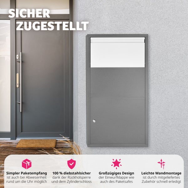 Paketbox tectake Fortress Paketmaße bis 39 x 30 x 12 cm mit integrierter Rückholsperre anthrazit