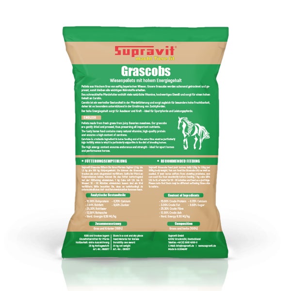 Supravit Grascobs Wiesenpellets mit hohem Energiegehalt, 20 kg Pferdefutter