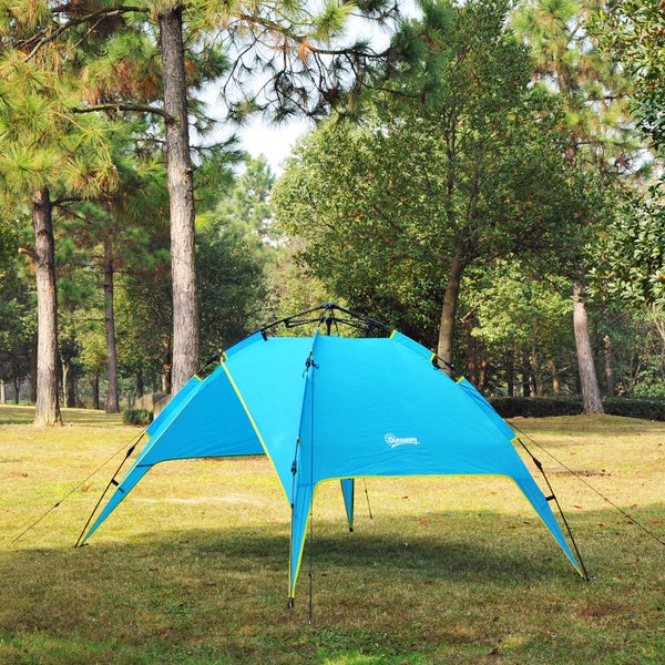 Outsunny Campingzelt, Sekundenzelt, Automatisch, für 3-4 Personen, L230 x B200 x H135cm, Fiberglas,Polyester,PE, Blau+Gelb