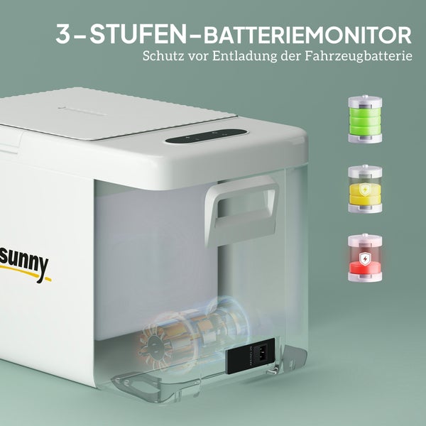 Outsunny 22 Liter Kompressor Kühlbox elektrische Kühlbox mit LED ECO-Modus Anschluss Kühlhaltefunktion leise Gefrierbox Thermobox Mini Kühlschrank 12/220 Volt für Auto Steckdose Camping Cremeweiß