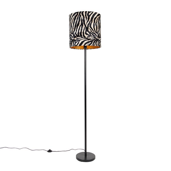QAZQA - Moderne Stehlampe schwarz Stoffschirm Zebra 40 cm - Simplo I Wohnzimmer I Schlafzimmer - Textil Länglich - LED geeignet E27
