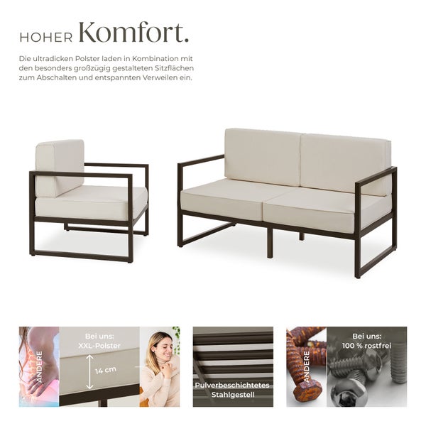 Garten-Loungeset tectake Comosa höhenverstellbare Füße für 4 Personen, Dicke der Sitzpolster 14 cm braun/beige