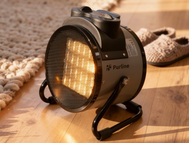 Elektrischer Heizlüfter von Purline auf einem Holzboden