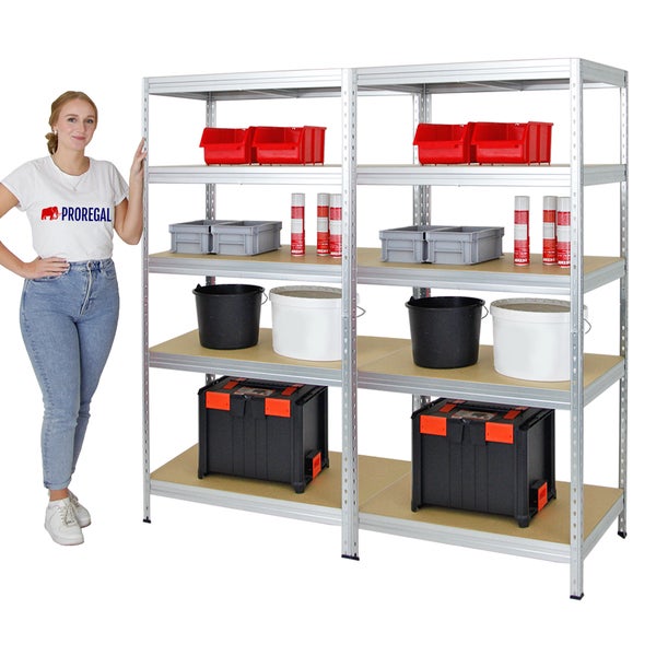 PROREGAL Mega Deal 2x Schwerlastregal Rivet HxBxT 180 x 90 x 60 cm Fachlast 250 kg Verzinkt