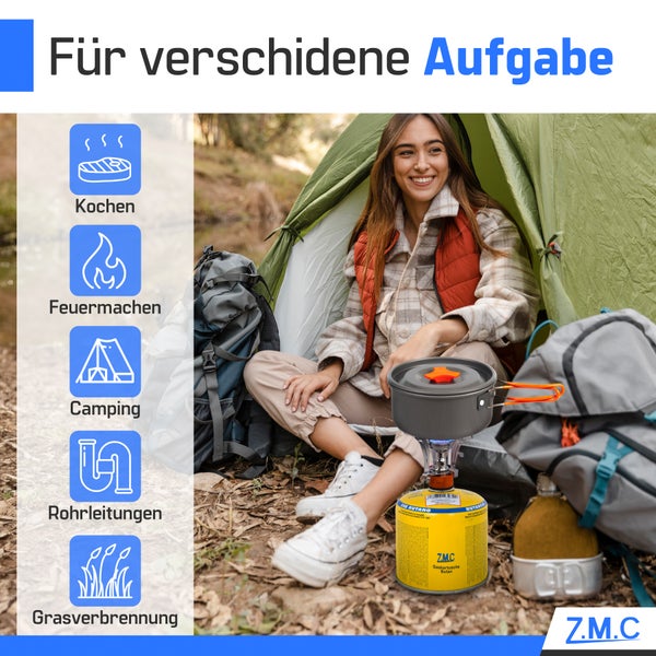 Z.M.C 2X Gaskartuschen 500g / 990ml mit Propan/Butan Gas, Gaskartusche EN417, Schraubgewinde Anschluss, Schraubkartusche mit Sicherheits-Schraubgewinde Universal Druckgasdose mit Schraubventil