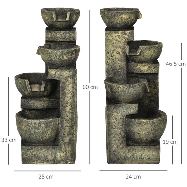Outsunny Gartenbrunnen, Springbrunnen mit Einstellbarer Strömung, 25L x 24B x 60H cm, Kunstharz, Schwarz