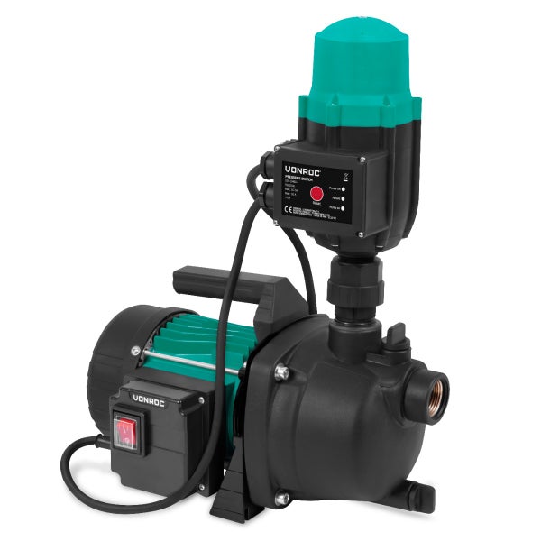 VONROC Gartenpumpe selbstansaugend - Automatische Wasserpumpe 800W, 3300l/h, 4bar - Hydrophorpumpe mit Druckschalter – Trockenlaufschutzmit - Zur Bewässerung des Gartens/Rasens