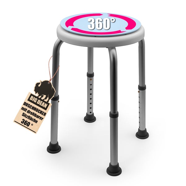Duschhocker mit drehbarer Sitzfläche und verstellbaren Füßen