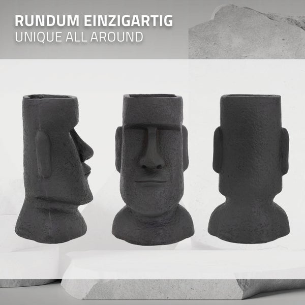 ML-Design Pflanztopf Osterinsel Figur 26x23x43 cm Anthrazit, Harz Moai-Kopf Skulptur, Innen- und Außenstatue, massiv, Pflanzgefäß Blumentopf Übertopf Gesicht Pflanzer Gartendeko Vase Urne für Pflanzen