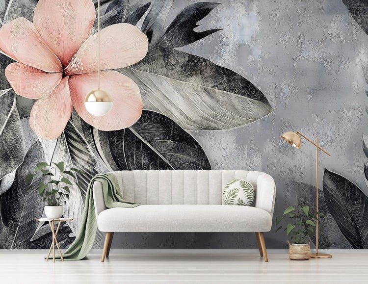 Fototapete Blumen Beton Blätter Vlies Tapete Wohnzimmer 400x280 cm