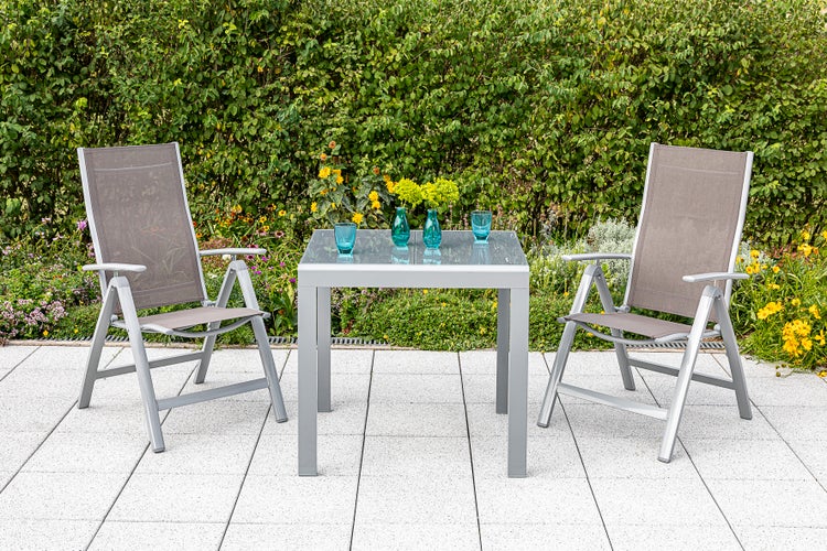 Carrara Gartenmöbelset 3tlg., Balkonausziehtisch, taupe