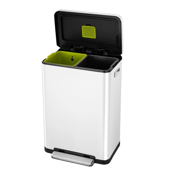 PROREGAL Stilvoller Rechteckiger Treteimer Mit Extra Breitem Pedal & Gedämpften Stay Open Deckel HxBxT 65,2 x 43,3 x 33,4 cm 20 & 20 Liter Weiß