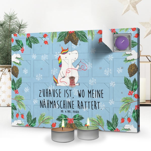 Mr. & Mrs. Panda Duftkerzen Adventskalender Einhorn Näherin - Blau Pastell