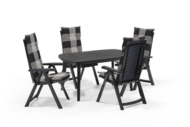 Shaf Milano 5-tlg. Outdoor-Essgruppen-Set, Anthrazit inkl. Madison Karierten Kissenauflage