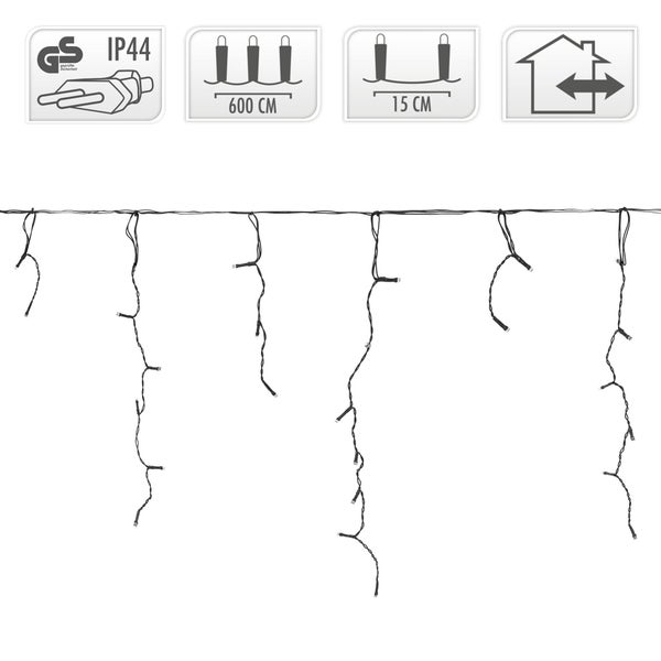 ECD Germany LED Lichtervorhang 6m 180 Kaltweiße LEDs, Eiszapfen Lichterkette LED Lichterkettenvorhang Weihnachten Eisregen Vorhang, IP44 Wasserdicht, Innen/Außen, Weihnachtsbeleuchtung Weihnachtsdeko