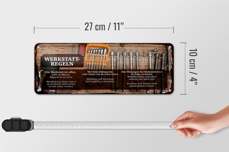 Blechschild Spruch 27x10cm Werkstatt Regeln Rauchen erlaubt