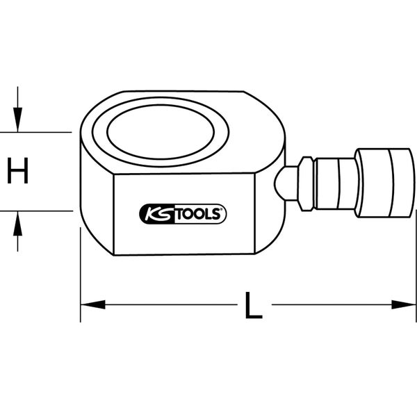 Technische Zeichnung eines Werkzeugs mit den Maßen Höhe und Länge und KG Tools Logo