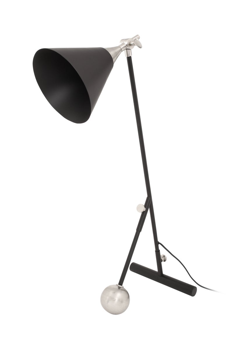 Design Tischlampe Schwarz Silber, Lampe mit Kegel Schirm | Wohnzimmer Esszimmer Leuchte