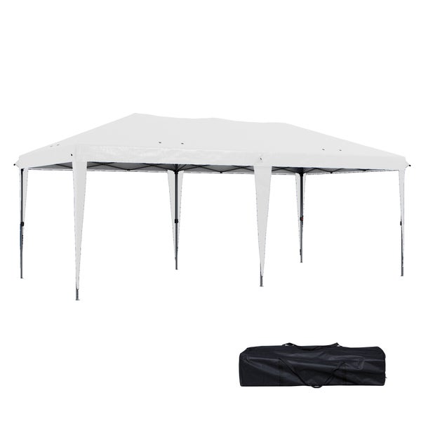 Outsunny Faltpavillon Pop-up Pavillon ca. 6 x 3m Gartenzelt höhenverstellbar UV-schutz mit Tasche Stahl-Verstrebungen, Weiß
