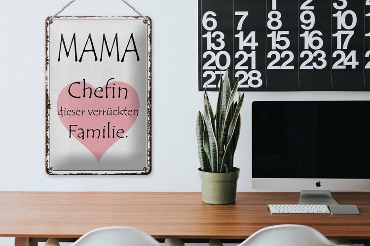 Blechschild Spruch 20x30cm Mama Chefin verrückter Familie