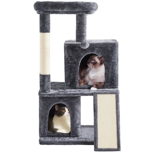 Grauer Katzenkratzbaum mit zwei Katzen