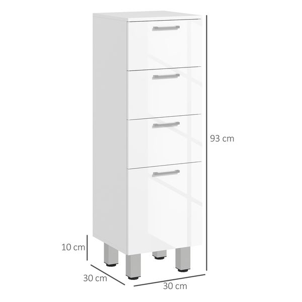 kleankin Badezimmerschrank schmal, Toilettenschrank mit Verstellbar Regal, 3 Schubladen, Badschrank für kleine Räume Badezimmer, Wohnzimmer 30 x 30 x 93 cm Weiß