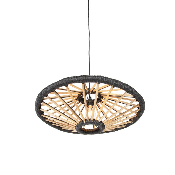 Pendelleuchte mit Bambusstäben und Textilkabel