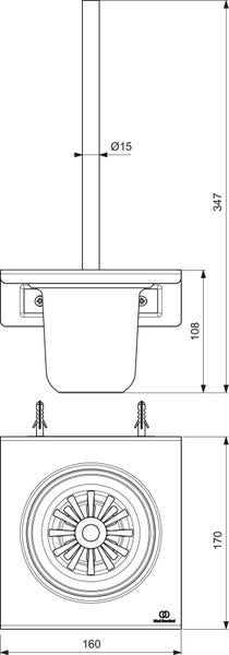 Technische Zeichnung eines WC-Bürstengarnitur mit Maßangaben