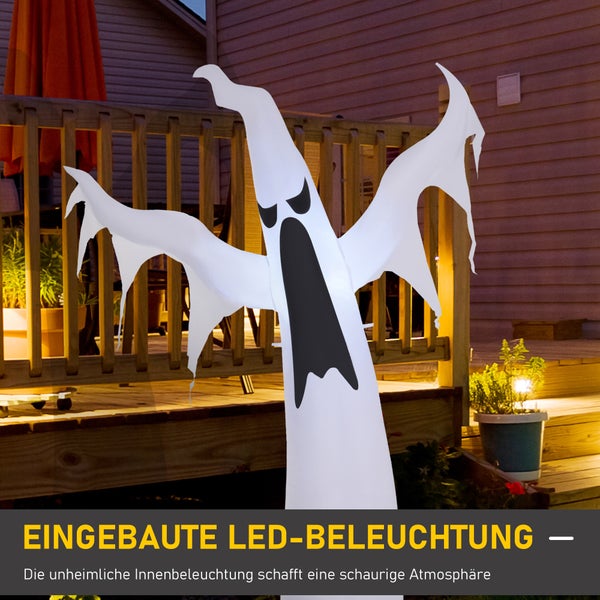 HOMCOM Halloween Dekoration, LED Beleuchtet, L130 x B30 x H180 cm, Polyestergewebe, Weiß