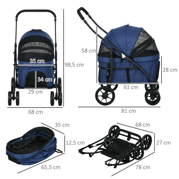PawHut Hundebuggy, 81L x 68B x 98,5H cm, Oxford, EVA, Blau