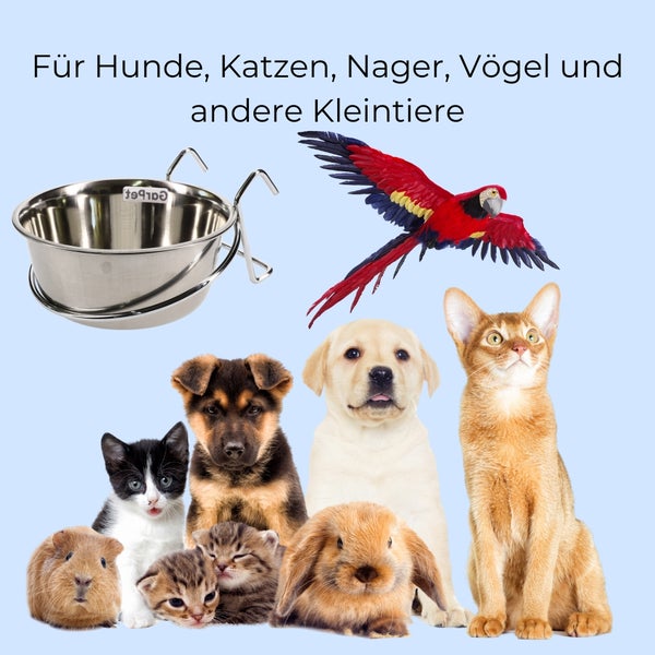 Edelstahlnapf mit Haken für Hunde, Katzen, Nagetiere, Vögel und andere Kleintiere