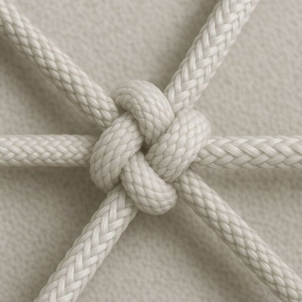 Detailansicht eines Knotens aus Seilen.