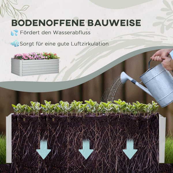 Outsunny Hochbeet aus Stahl, Pflanzbeet Frühbeet Gartenbeet Blumenkasten steckbar, Pflanzkasten Pflanzkübel 180x90x60cm für Garten Balkon Terrasse, Gemüsebeet für Blumen, Pflanzen, Obst
