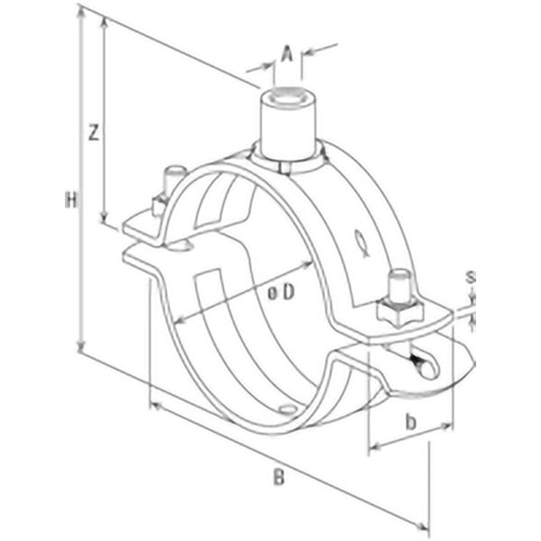 Technische Zeichnung einer Rohrschelle mit Maßangaben