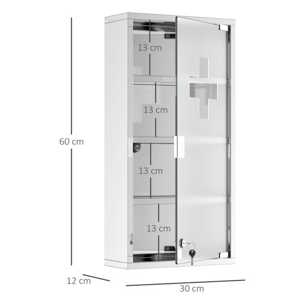 HOMCOM Medizinschrank Arzneischrank Erste Hilfe Schrank mit Schloss Edelstahl 30 x 12 x 60 cm
