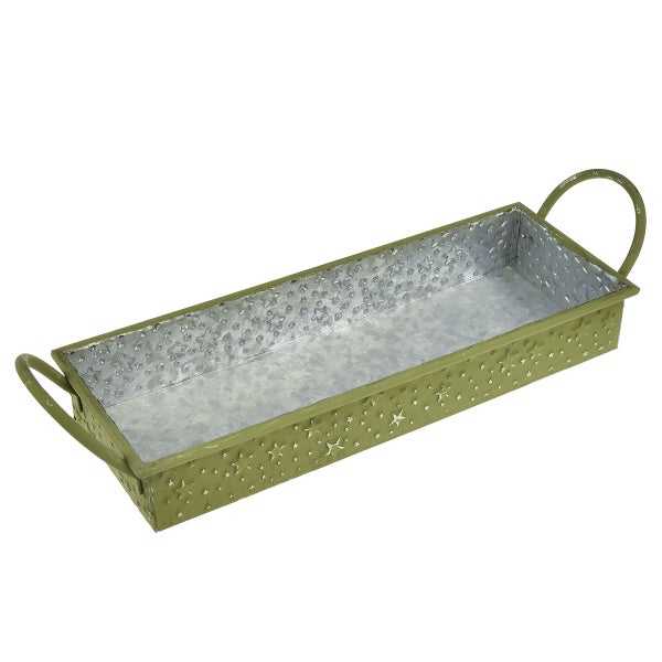 Rechteckiger Pflanzkasten aus Metall mit Sternenmuster und Griffen